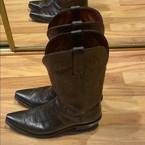 LUCCHESE Dark Brown Embroidered  Cowboy Boots